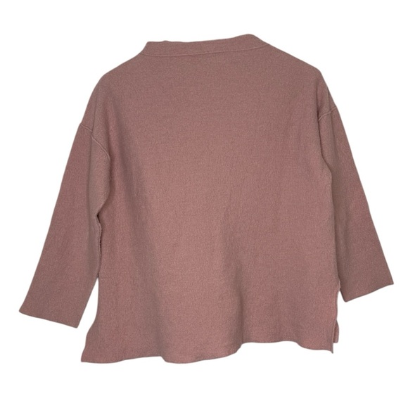 Eileen Fisher Lightweight Boiled Wool Box Sweater Top Mock Neck Pink Medium - Picture 3 of 5